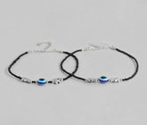 LAIDA Set of 2 German Silver Silver-Plated Oxidised Evil Eye Anklet