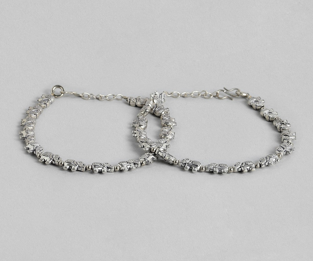 LAIDA Set of 2 German Silver Silver-Plated Oxidised Anklet