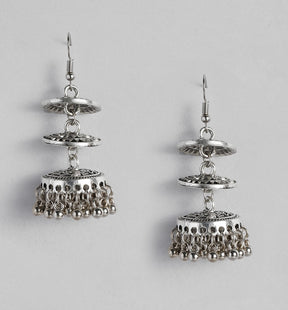 Silver-Plated Oxidised Layered Jhumkas