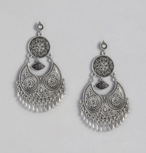 Silver-Plated Oxidised Crescent Shaped Chandbalis