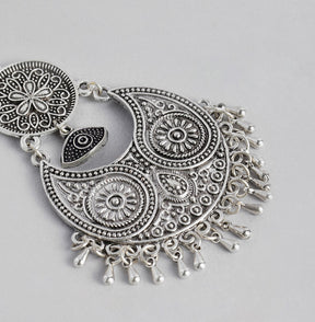 Silver-Plated Oxidised Crescent Shaped Chandbalis