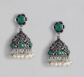 Silver-Plated Oxidised Classic Jhumkas Earrings