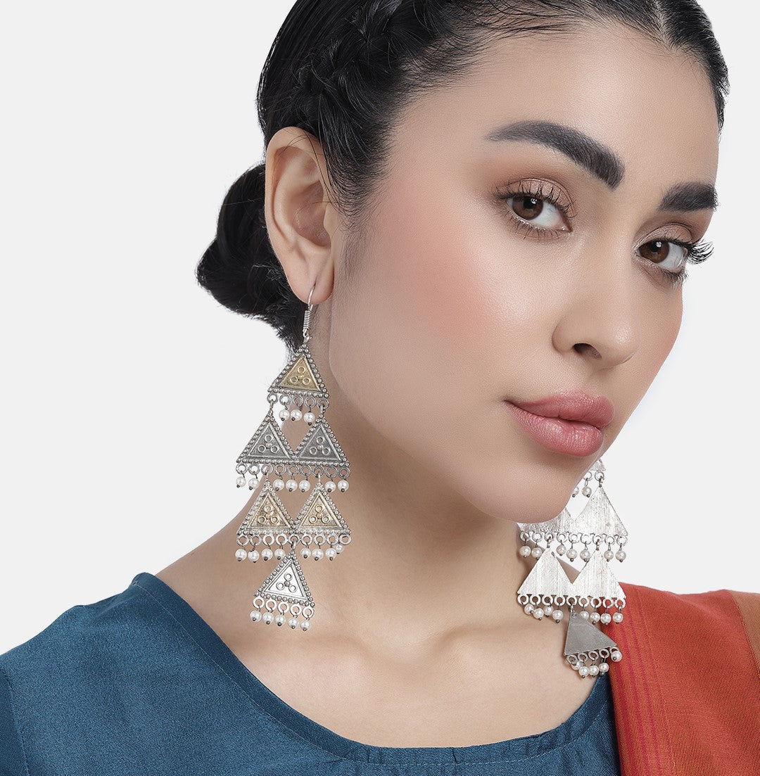 Laida Silver-Plated Oxidised Triangular Drop Earrings