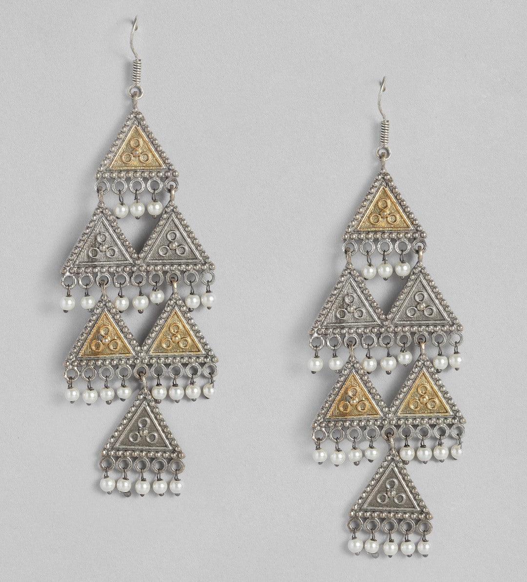 Laida Silver-Plated Oxidised Triangular Drop Earrings