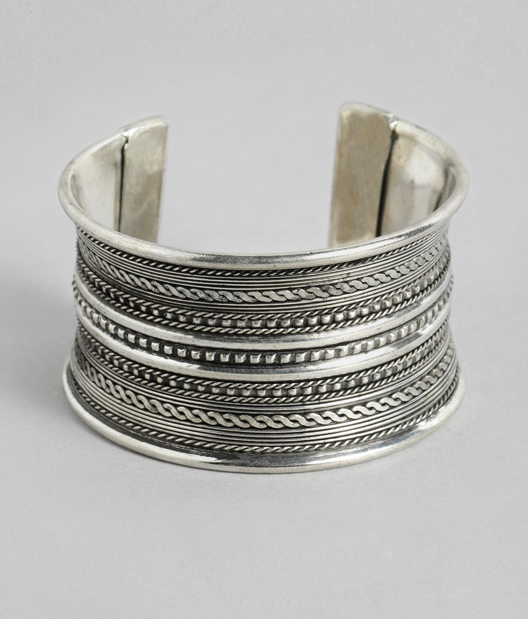 Navya Oxidised Silver-Plated Cuff Bracelet