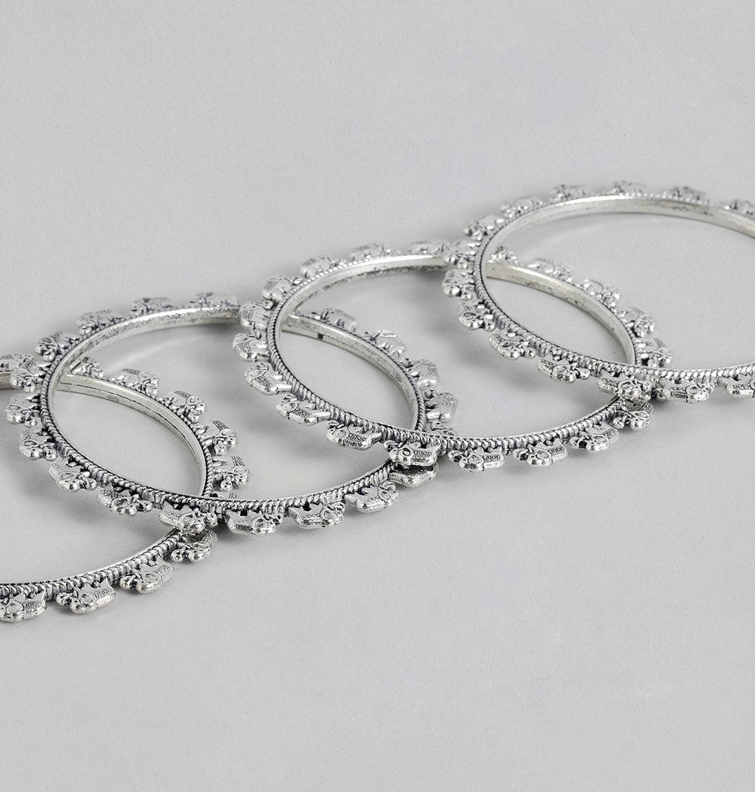 Laida Set of 4 German Silver Silver-Plated Oxidised Bangles