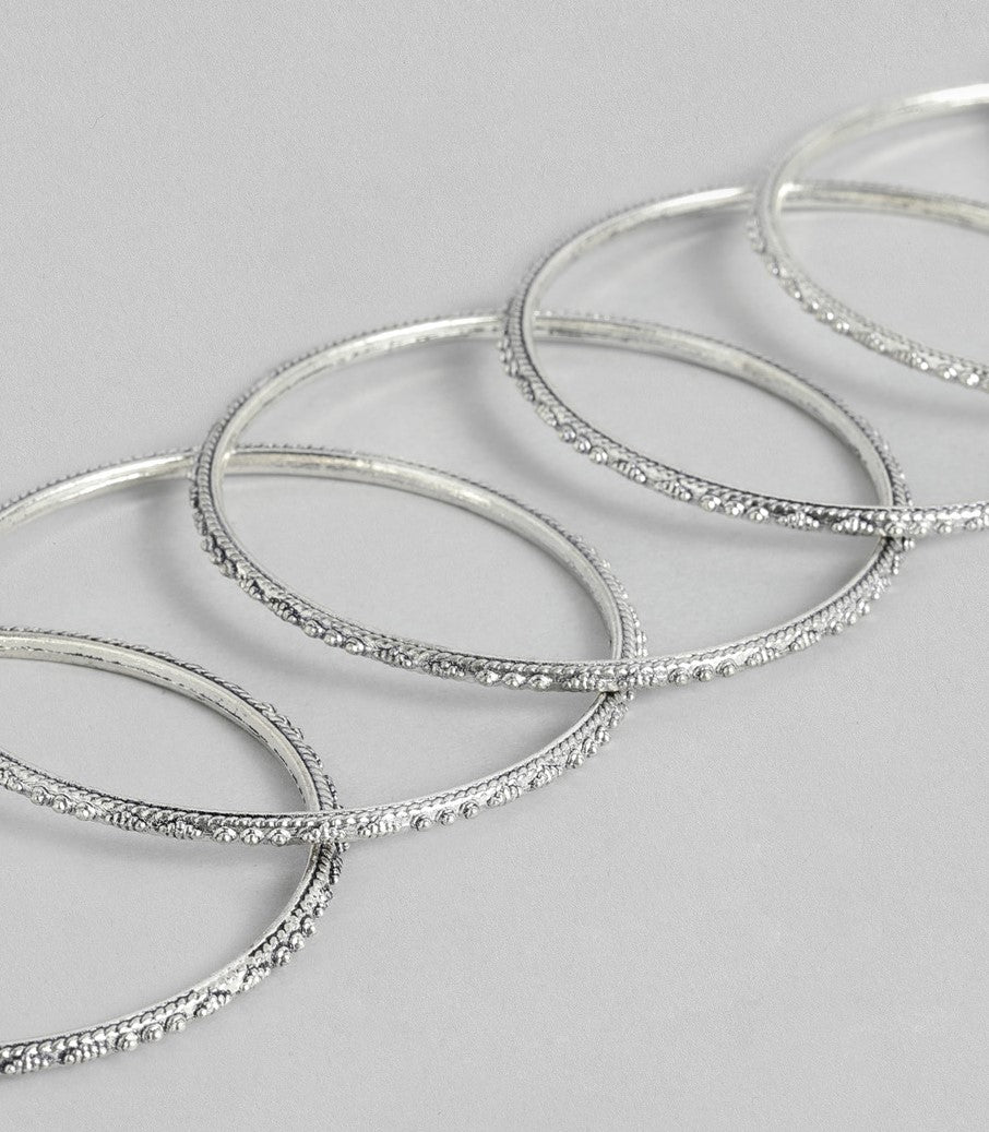 Laida Set of 8 German Silver Silver-Plated Oxidised Bangles