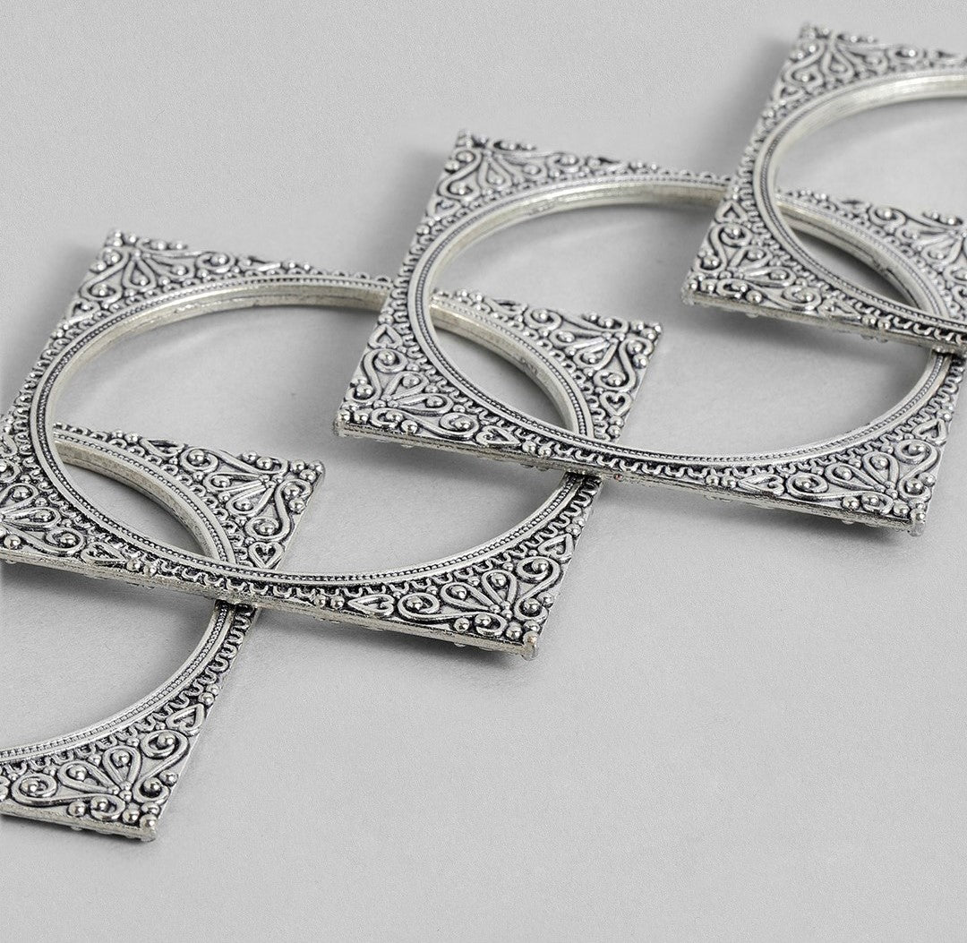 Laida Set of 4 Silver-Plated Oxidised Square Bangles