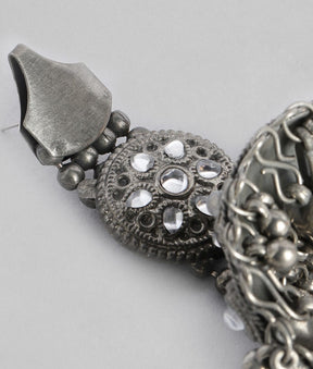 Laida Silver-Plated Oxidised Circular Jhumkas Earrings