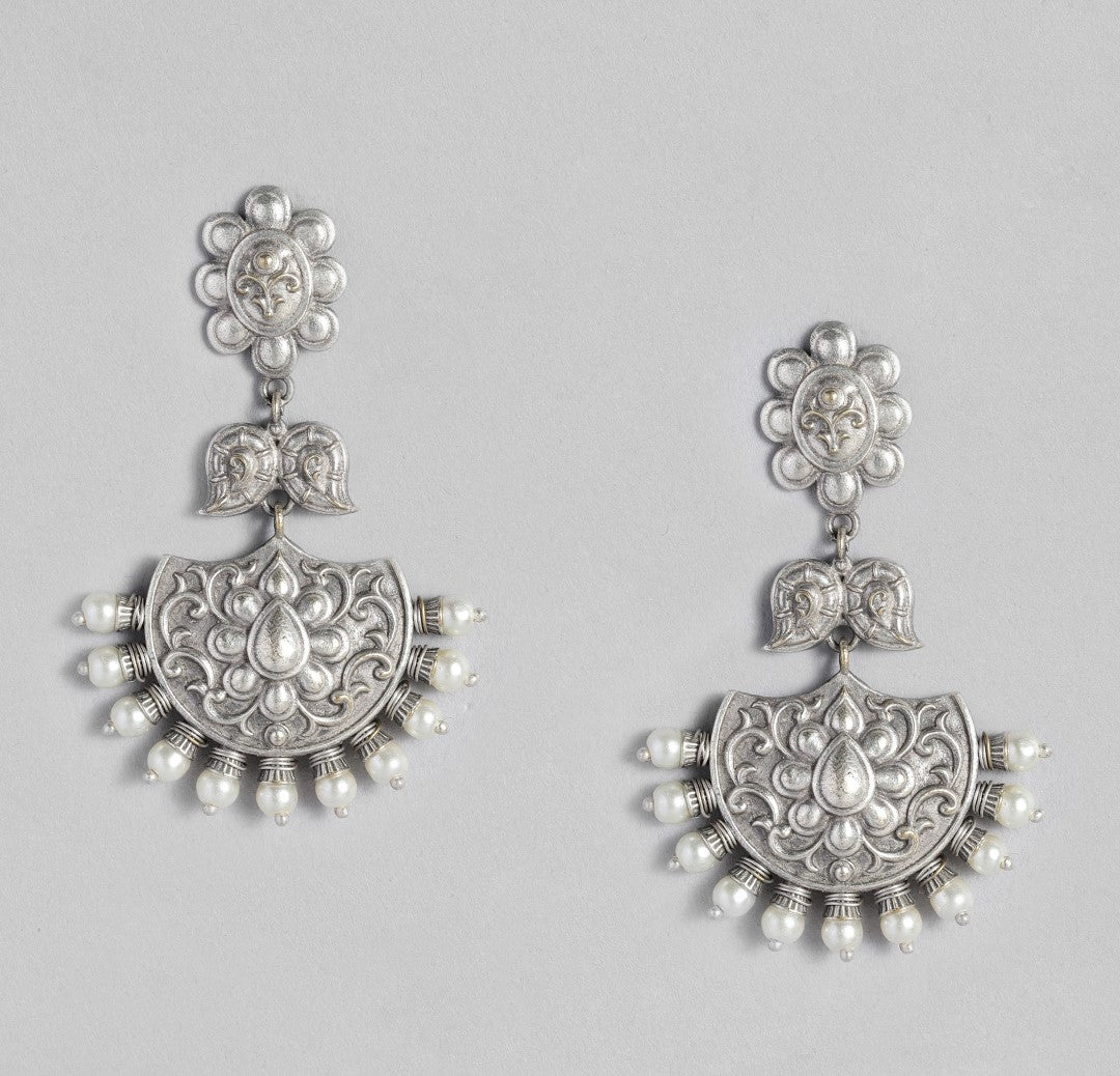 Laida Silver-Plated Oxidised Contemporary Drop Earrings