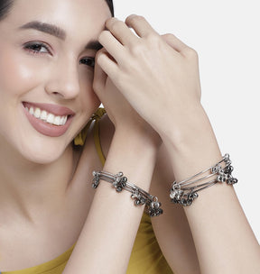 Laida Set of 8 Rhodium-Plated Oxidised Bangles