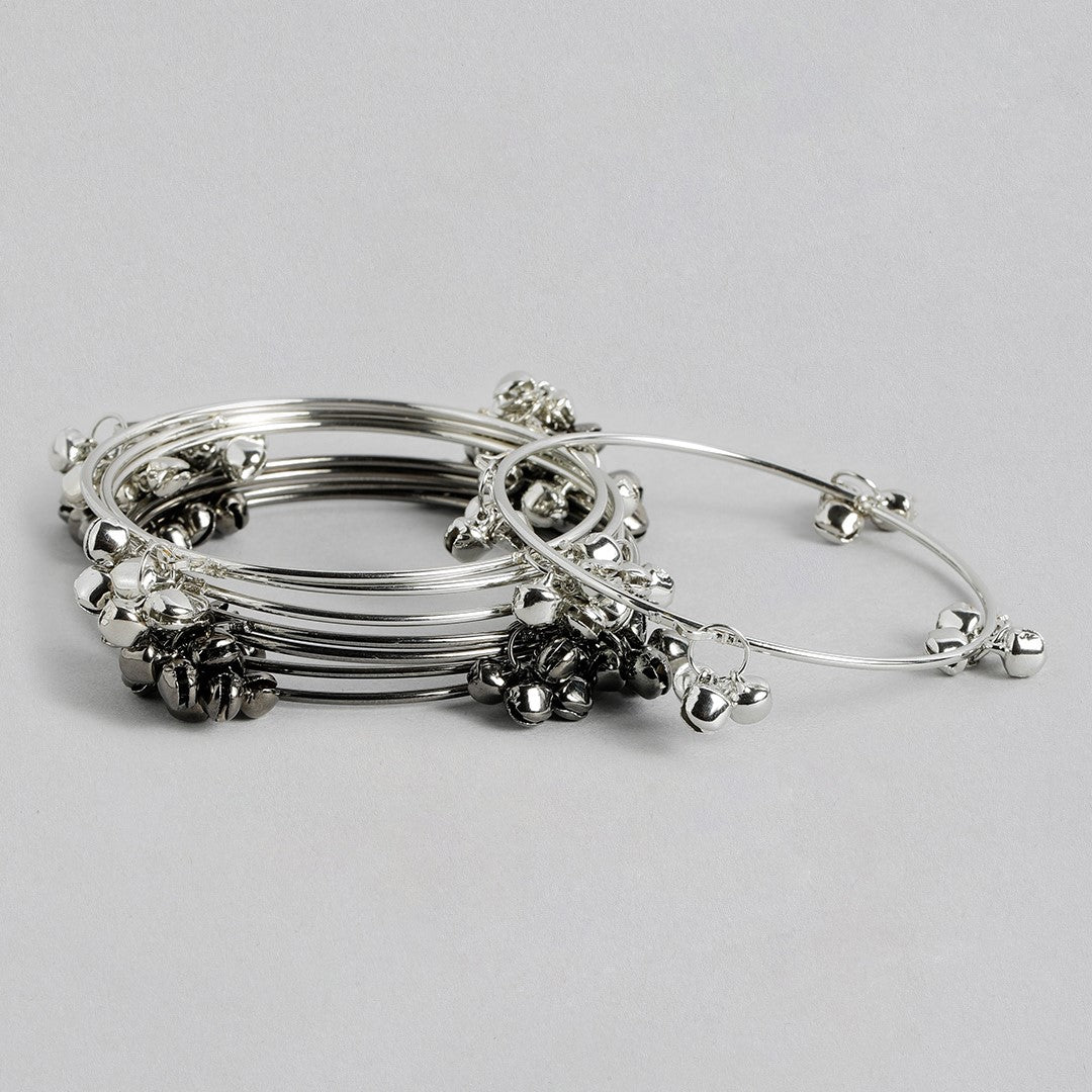 Laida Set of 8 Rhodium-Plated Oxidised Bangles