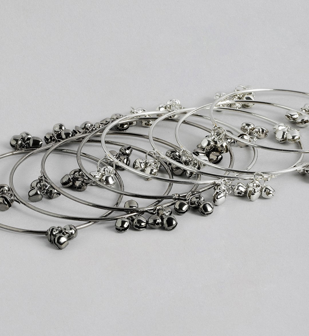 Laida Set of 8 Rhodium-Plated Oxidised Bangles