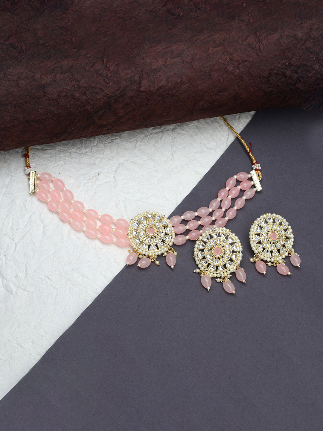LAIDA Gold-Plated Stone-Studded & Pearl Beaded Jewellery Set