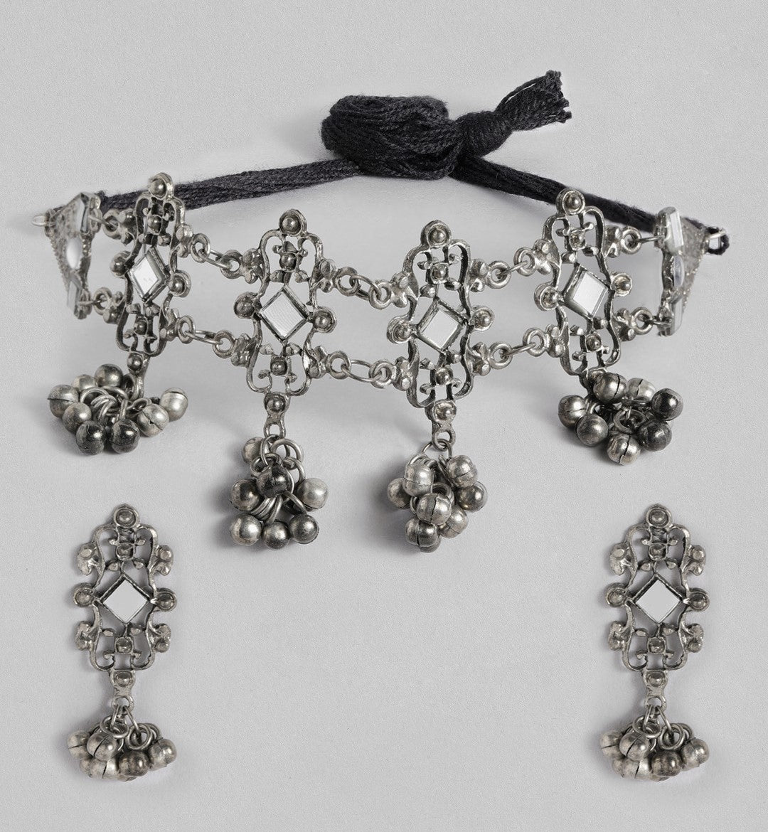 Laida Silver-Plated Mirror Oxidised Jewellery Set
