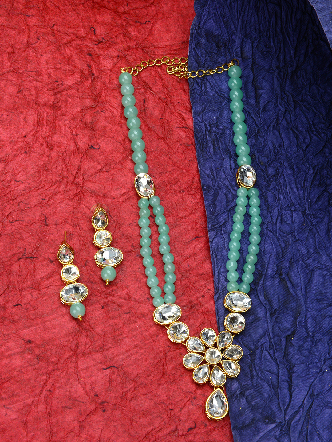 LAIDA Gold-Plated Kundan-Studded & Pearl Beaded Jewellery Set
