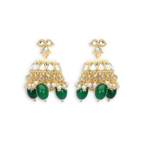 Laida Gold-Plated Green Kundan-Studded & Beaded Jewellery Set