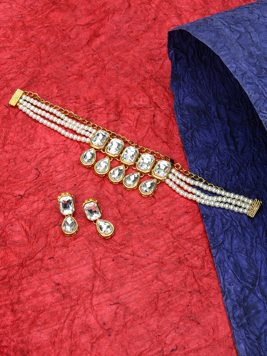 LAIDA Gold-Plated Stone-Studded & Beaded Jewellery Set