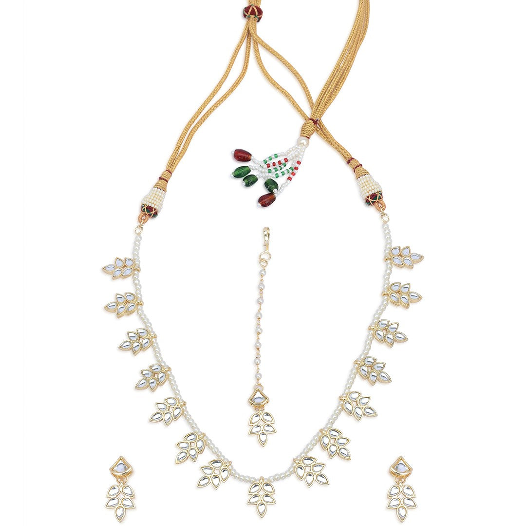 Laida Gold-Plated Kundan-Studded & Beaded Jewellery Set