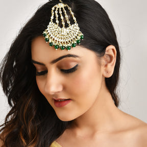 Laida Gold Plated Green Kundan Passa