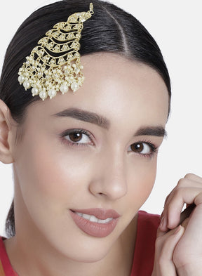 LAIDA Gold-Plated Artficial Stones-Studded Jhumar Passa Head Jewellery