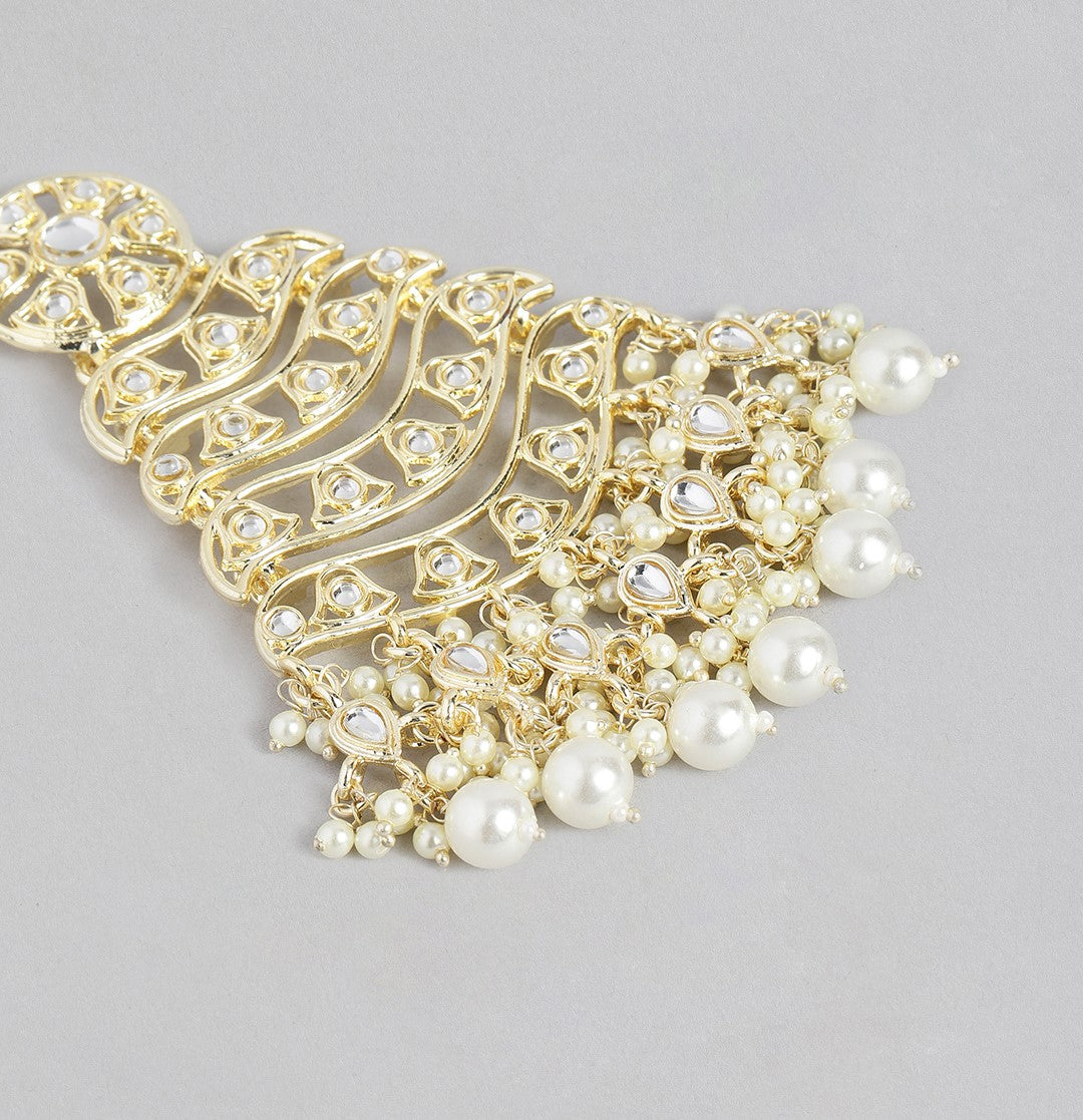 LAIDA Gold-Plated Artficial Stones-Studded Jhumar Passa Head Jewellery