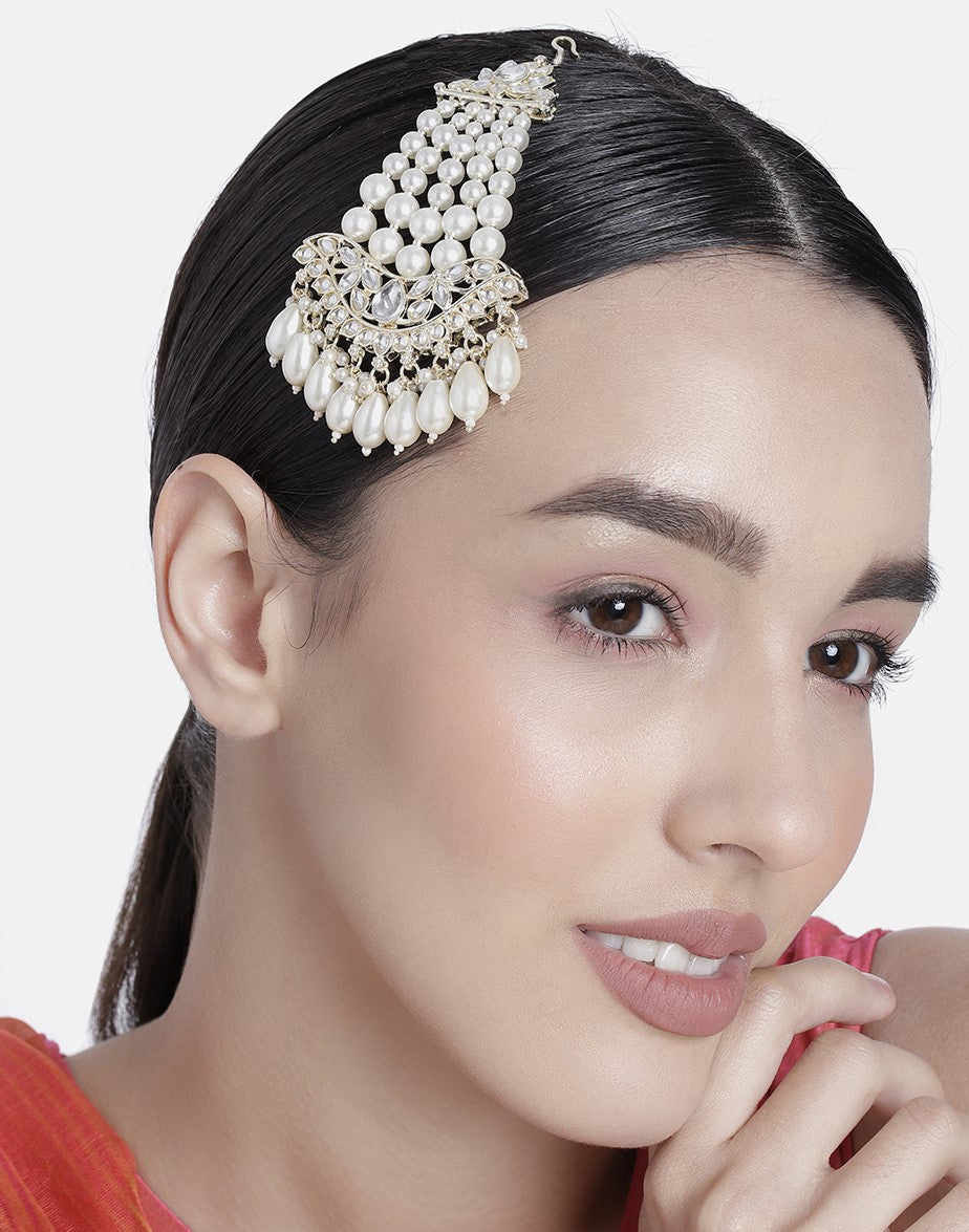 LAIDA Gold-Plated Pearls-Studded Jhumar Passa Head Jewellery