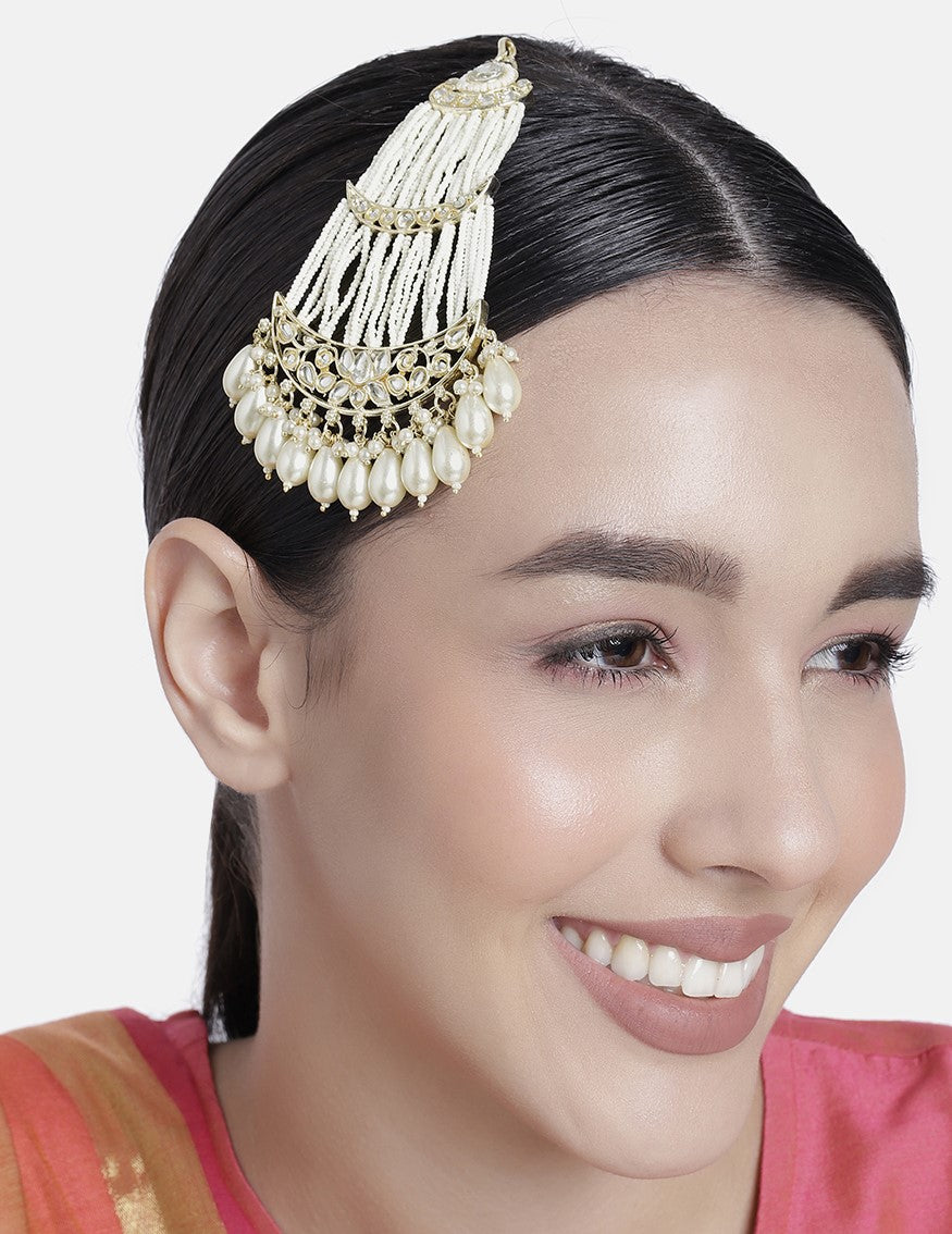 LAIDA Gold-Plated Pearls-Studded Jhumar Passa Head Jewellery