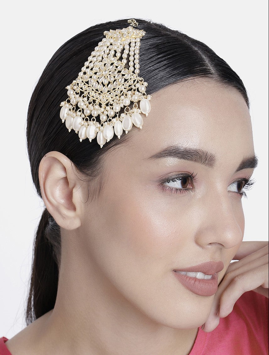 LAIDA Gold-Plated Pearls-Studded Jhumar Passa Head Jewellery