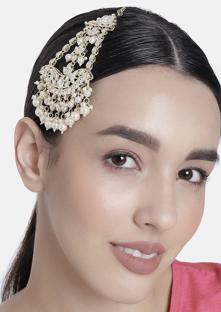 LAIDA Gold-Plated Artficial Stones-Studded Jhumar Passa Head Jewellery