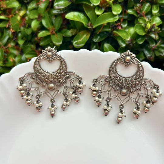 Silver-Plated Oxidised Classic Chandbalis