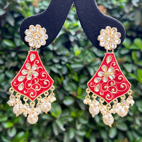 Gold-Plated & Red Classic Drop Earrings
