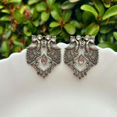 Silver-Plated Oxidised Peacock Shaped Studs