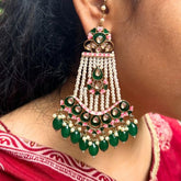 Jodha Green And White Jhoomar Earrings