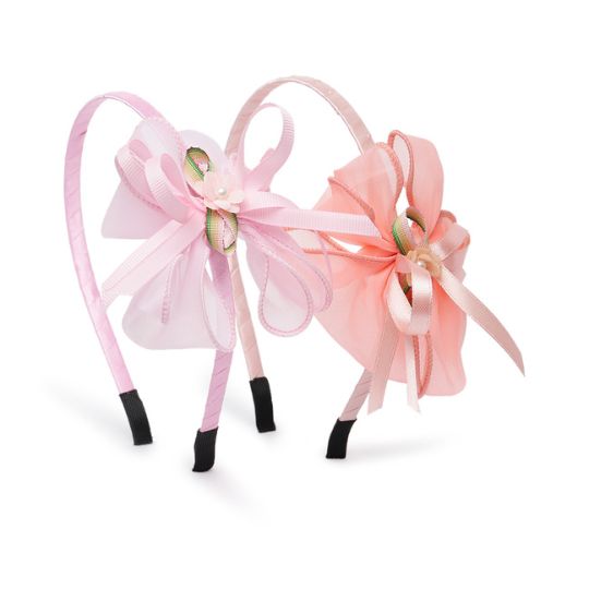 Set Of 2 Baby Girl Bow Hair bands - Pink and Peach