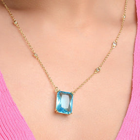 LAIDA Gold Plated Square Turquoise Stone Pendant