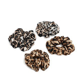 Women Set of 4 Brown & Black Animal Print Soft Scrunchies