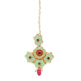 Laida Red & Green Gold-Plated Enamelled Handcrafted Maang Tikka