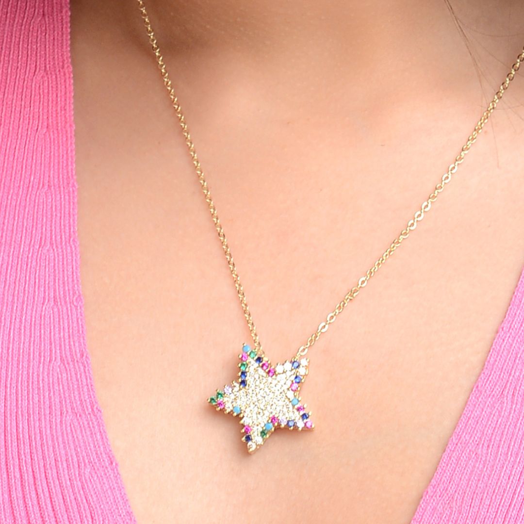 LAIDA Gold Plated American Diamond Star Pendant