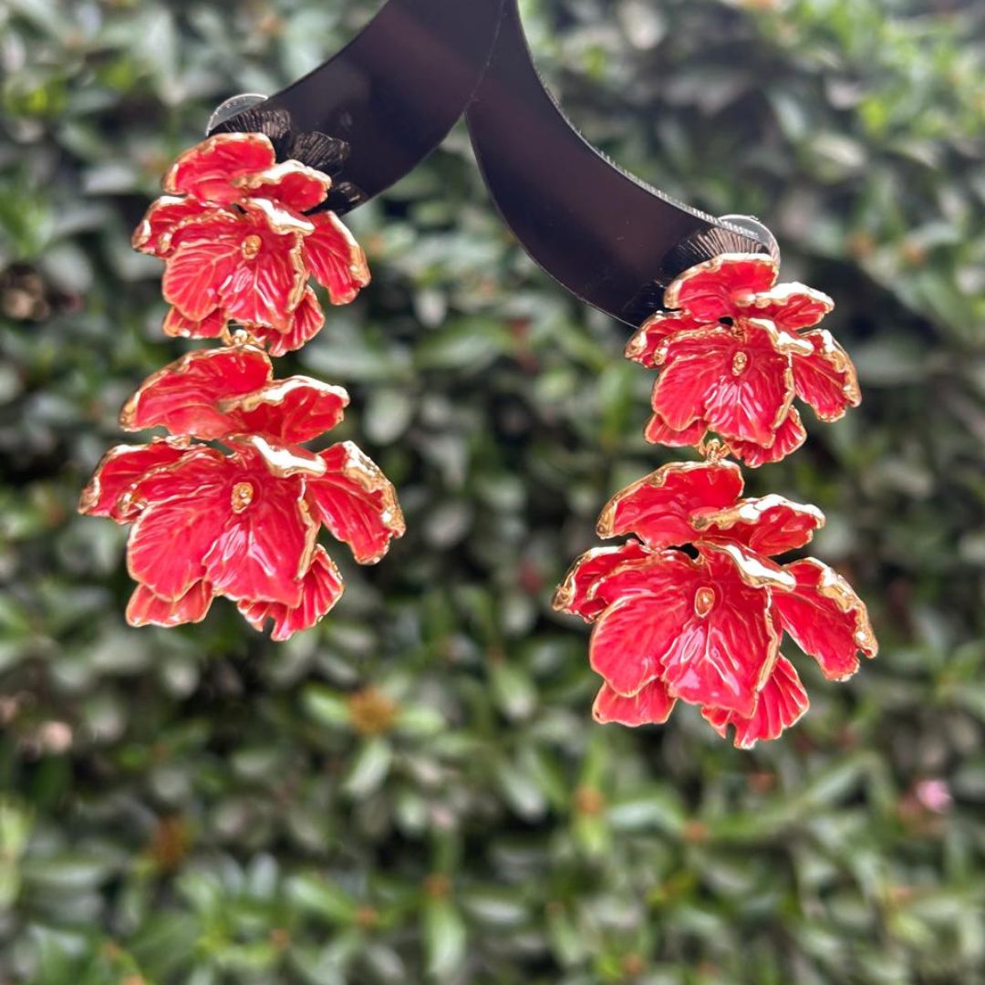 Caroling Red Floral Drop Earring