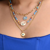 LAIDA Multi Layered Blue Evil Eye Shell Long Chain