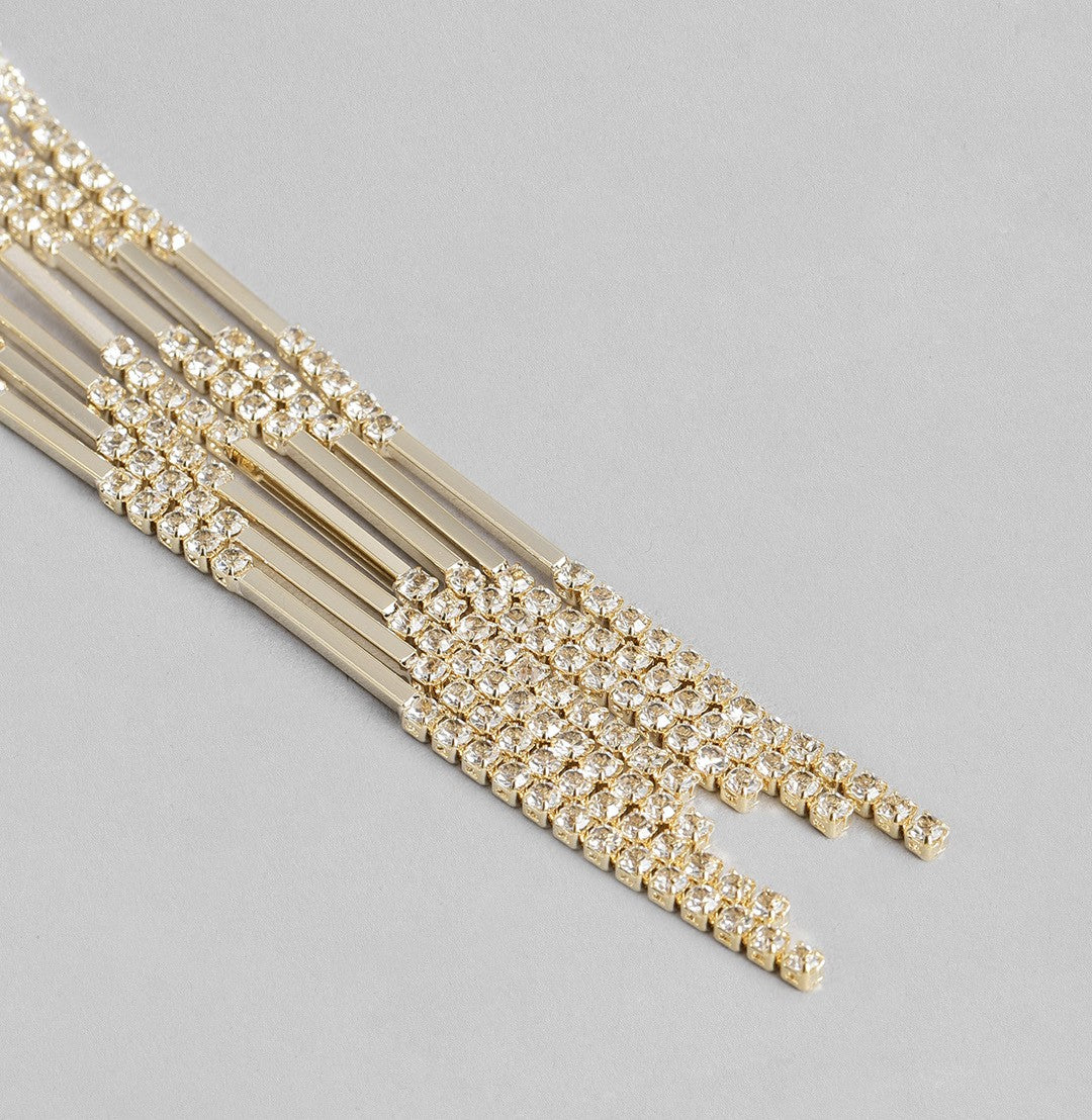 Gold-Plated AD-Studded Classic Drop Earrings