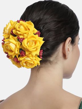 Women Yellow Embellished Floral Hair Bun Cover