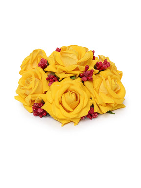 Women Yellow Embellished Floral Hair Bun Cover