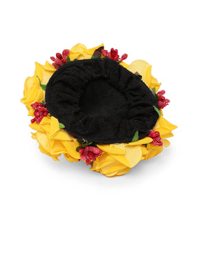 Women Yellow Embellished Floral Hair Bun Cover