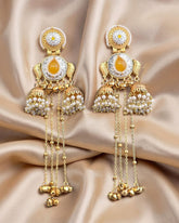 Sheen Yellow Stone Ghungroo Kashmiri Earrings
