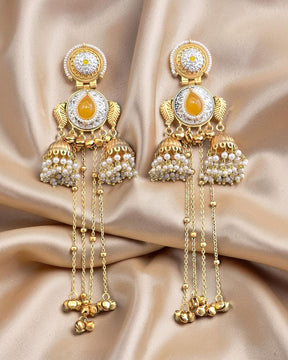 Sheen Yellow Stone Ghungroo Kashmiri Earrings