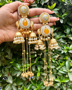Sheen Yellow Stone Ghungroo Kashmiri Earrings