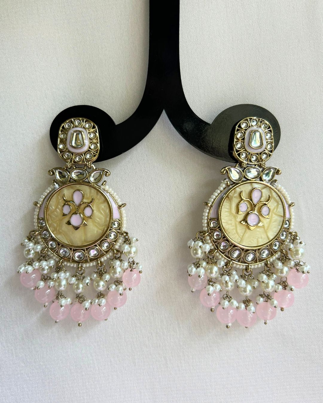 Ishani Baby Pink Designer Chandbalis Earrings