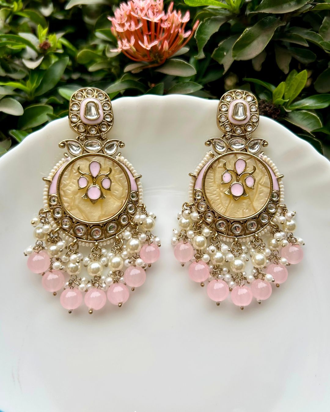 Ishani Baby Pink Designer Chandbalis Earrings